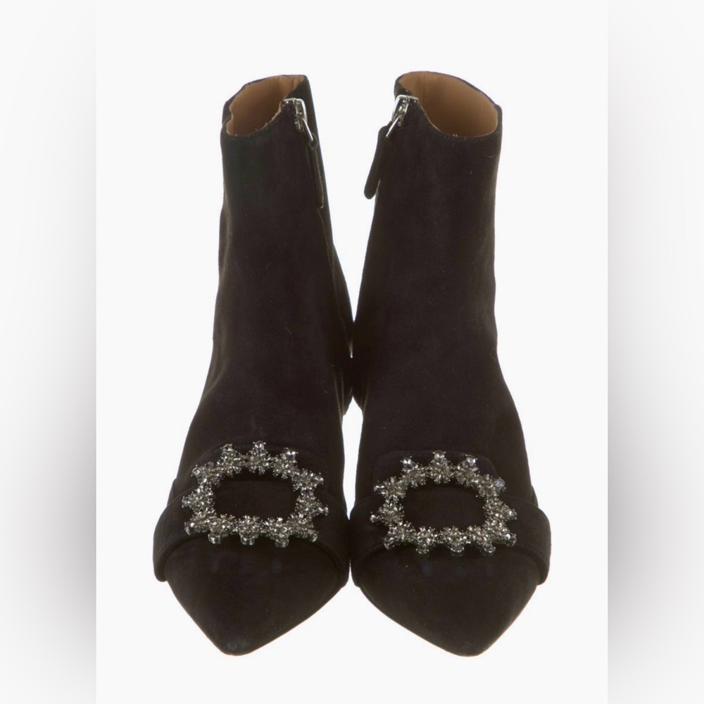 TORY BURCH Crystal Buckle Bootie Sz 6.5 Black Suede Ankle Boots Embellished - Picture 3 of 6